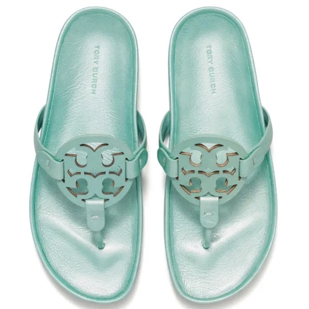Tory Burch Mint Green Miller Logo Thong Sandals